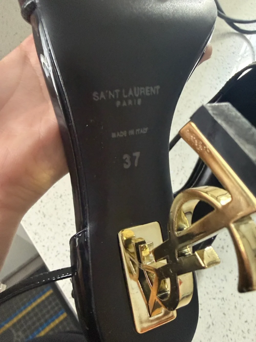 Saint Laurent Black Patent Opyum Logo-Heel Sandals - Picture 4 of 6